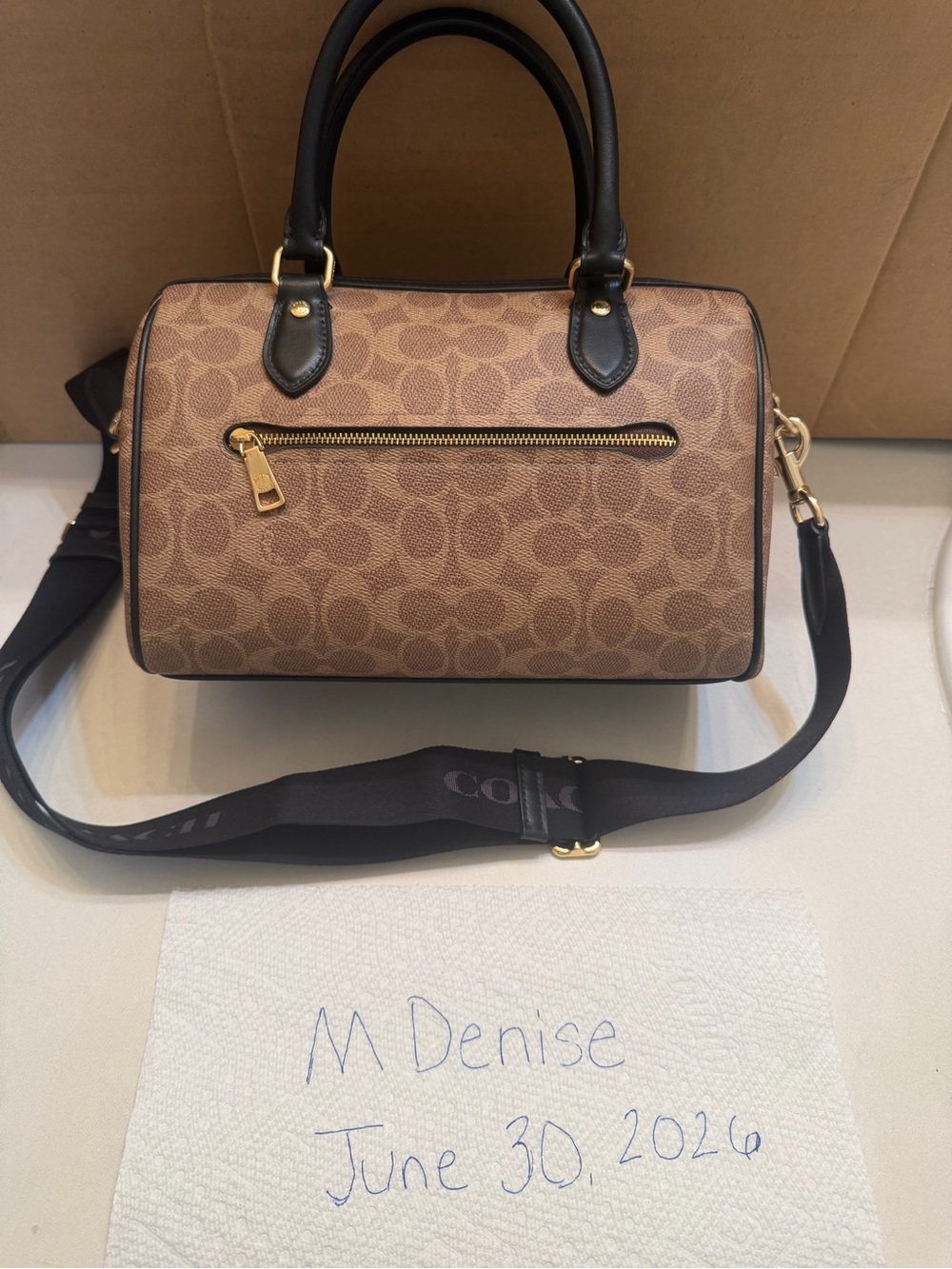 Coach Brown Signature Rowan with Black Center Stripe - Picture 6 of 6
